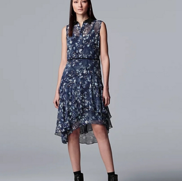 Petite Simply Vera wang print ruffle shirt dress S - Picture 1 of 14